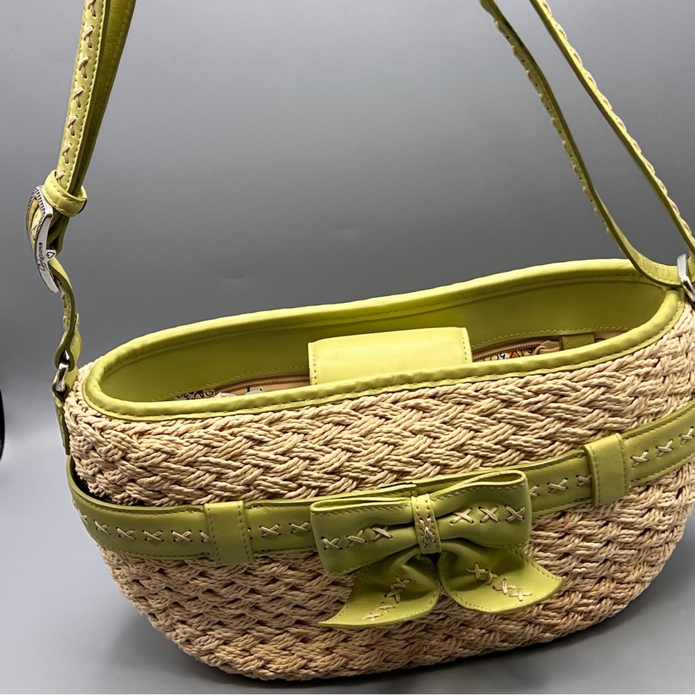 Brighton Purse Handbag Woven Straw Leather Trimmed Shoulder crossbody Tote